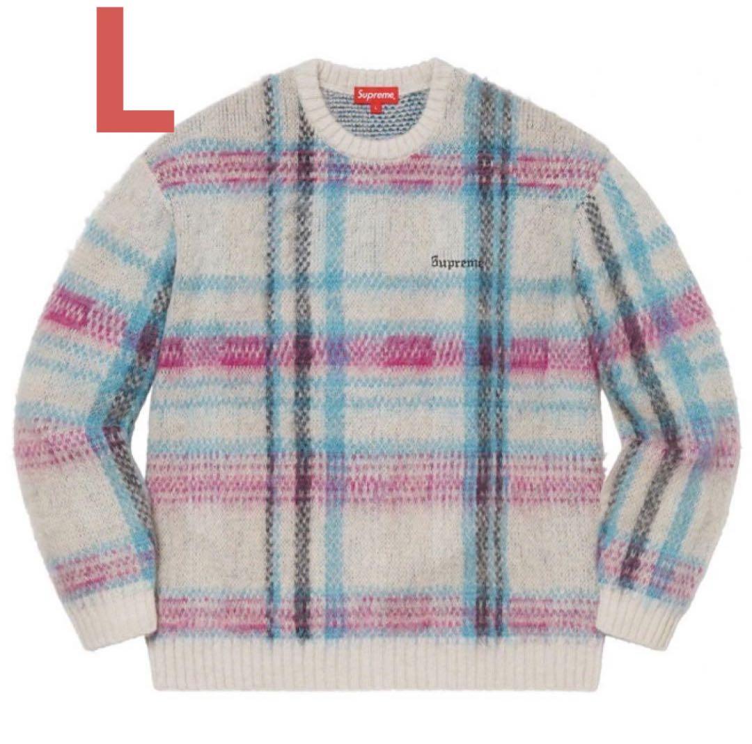 LサイズSupreme Brushed Plaid Sweater White Lサイズ