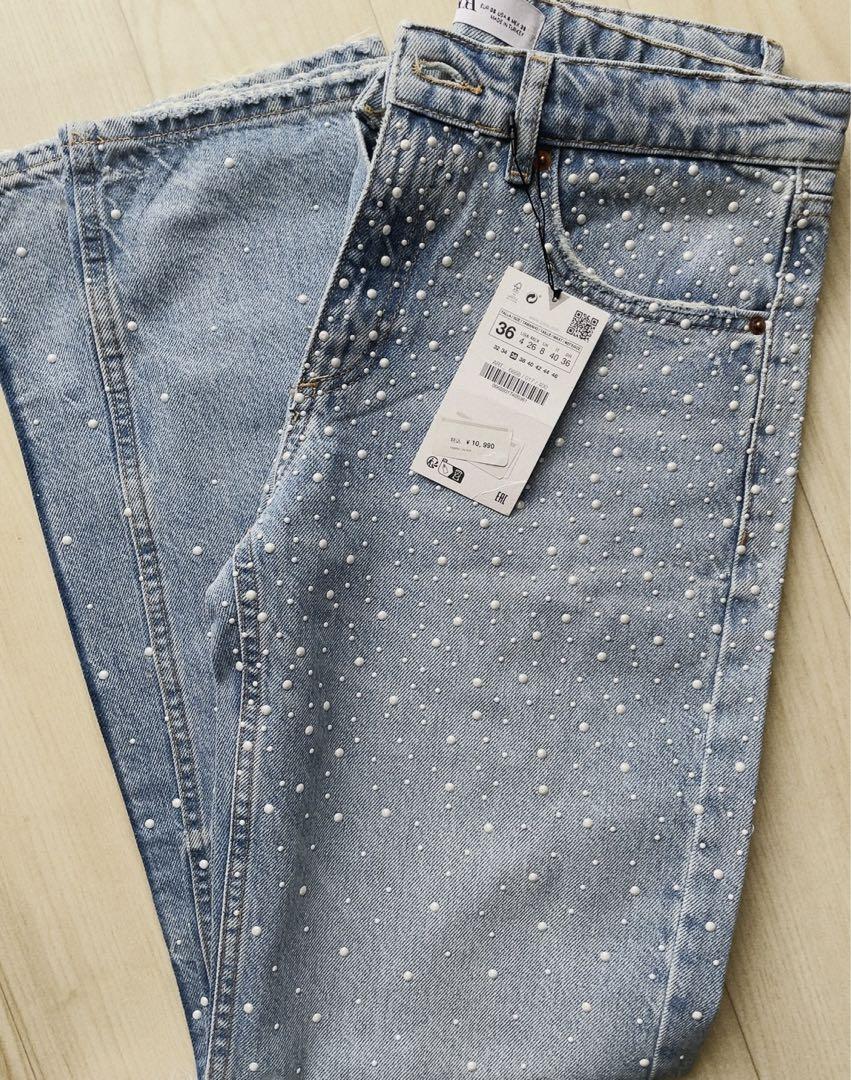 ZARA パールビーズデニムパンツ 36size