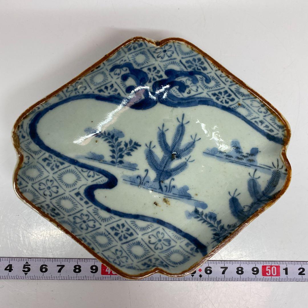 新品本物】 江戸初期 初期 印判手 菱形皿 直径14cm s4-0525①E204 陶芸