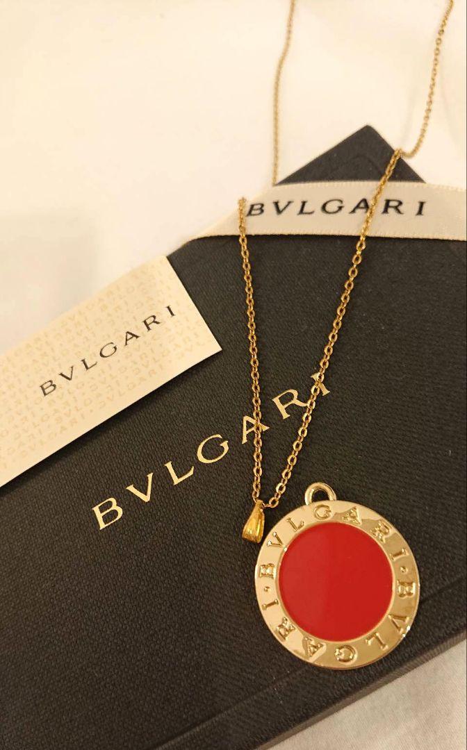 【正規 未使用】BVLGARI ビッグロゴ金×赤チャーム/ネックレスチェーン