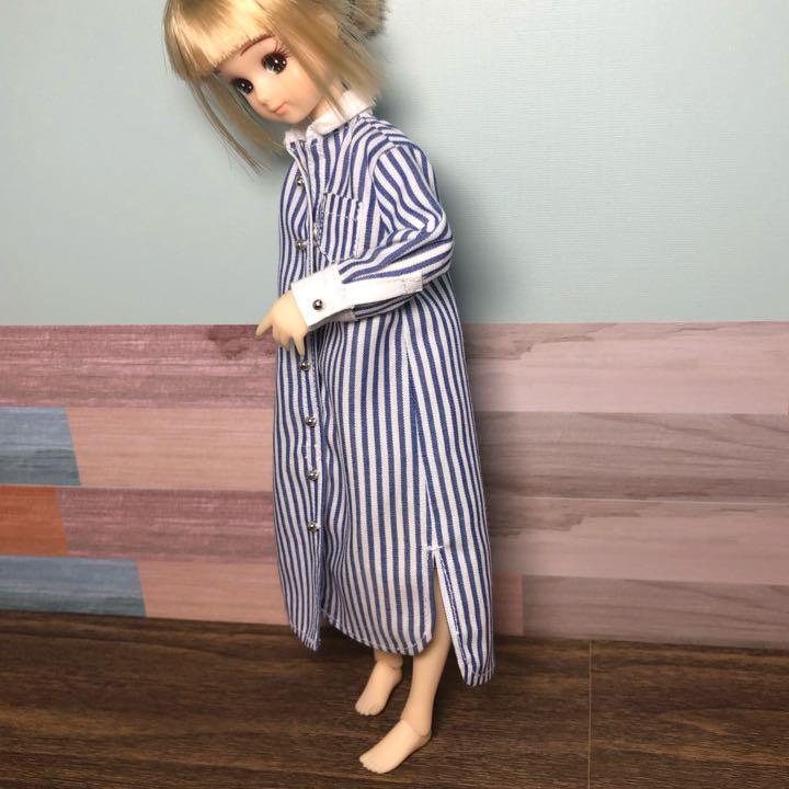 リカちゃん服 ハンドメイド ストライプシャツワンピース - メルカリ