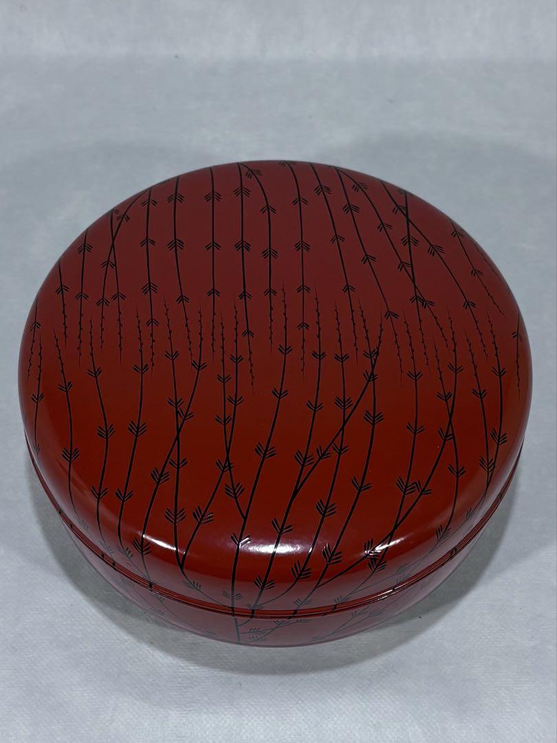 石井隆鳳作　即中斎好写　芽張柳蒔絵　朱丸食籠　美品　共箱　茶道送料込