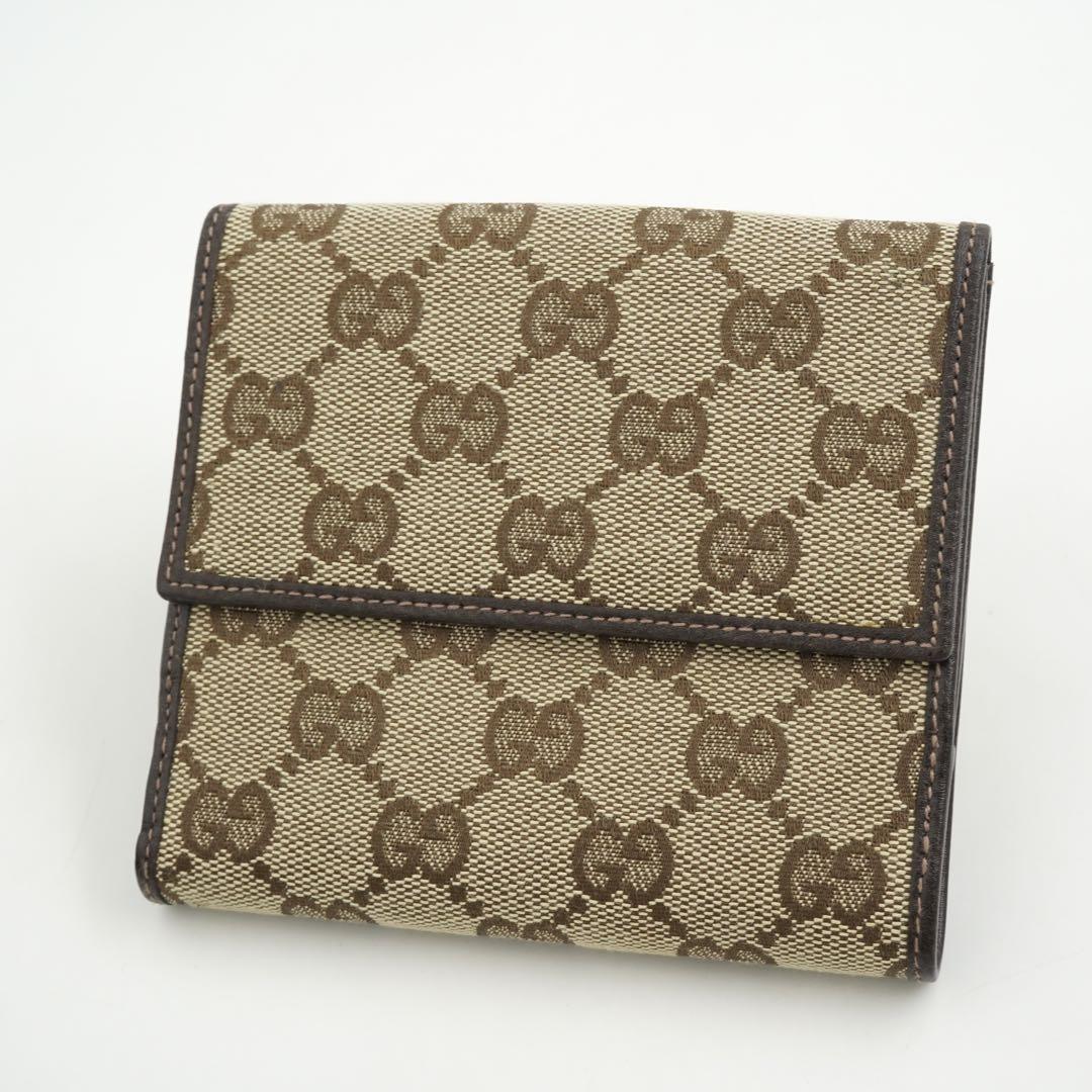 ✨新品未使用・箱付き✨　GUCCI 二つ折り　GG シマ　キャンバス×レザー