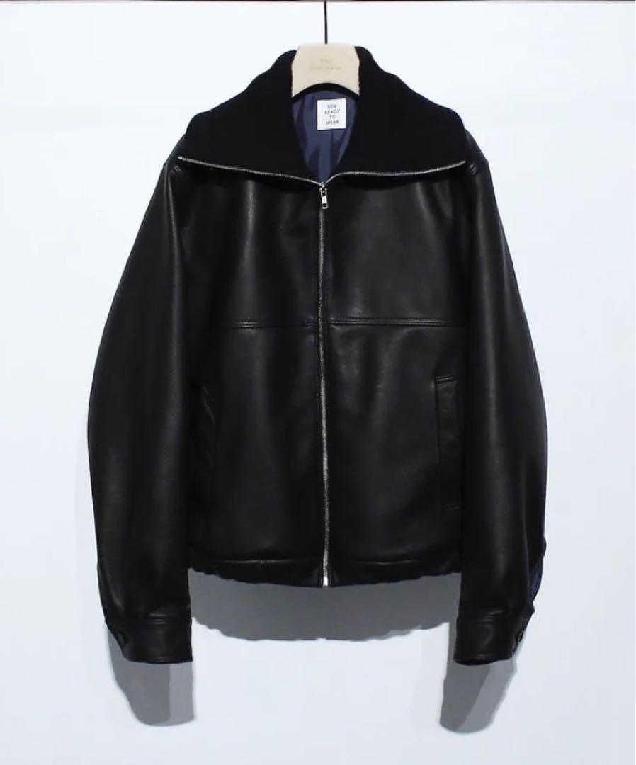 soe Ribbed High-Neck Leather Jacket