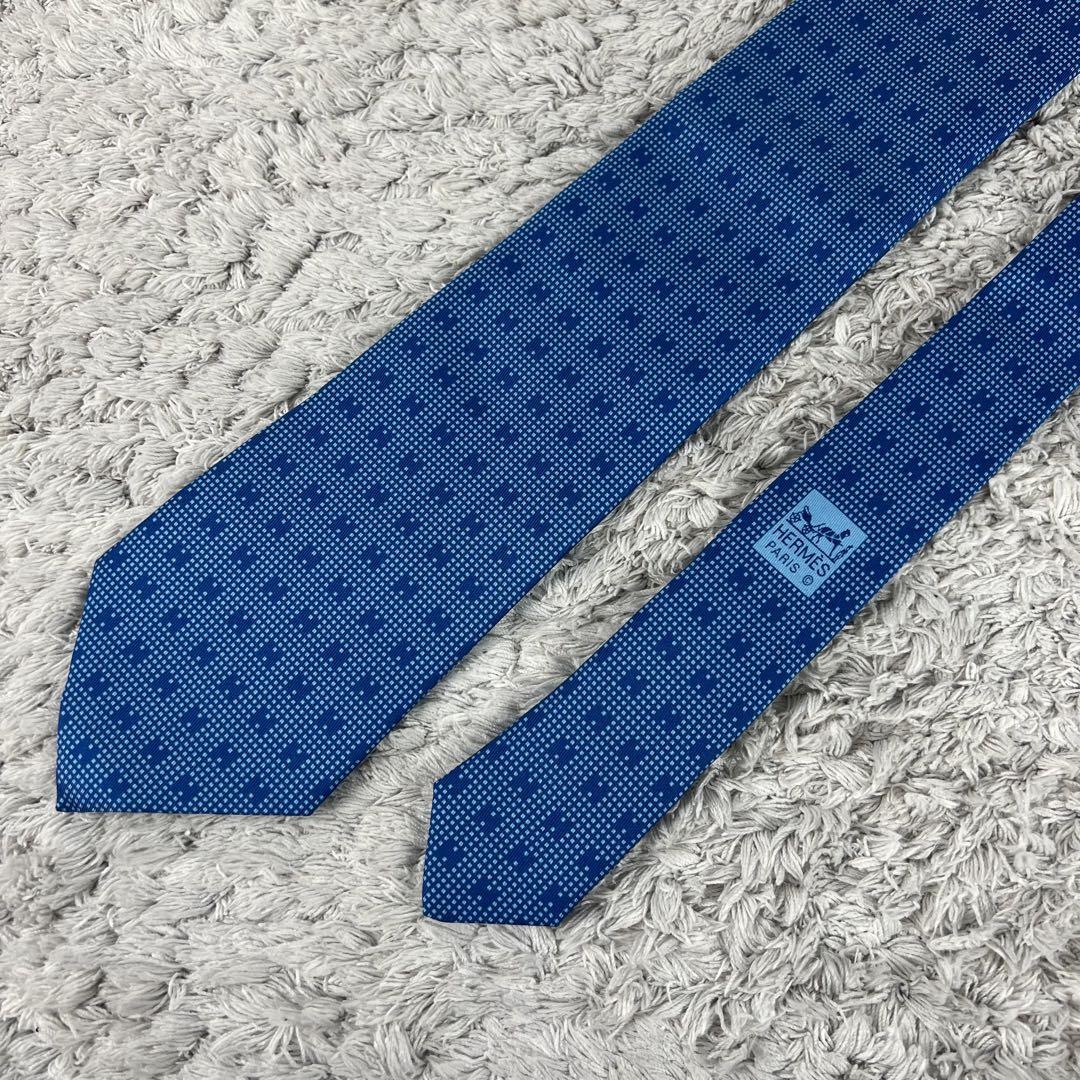 極美品】HERMES エルメス H型 ネクタイ シルク ブルー系