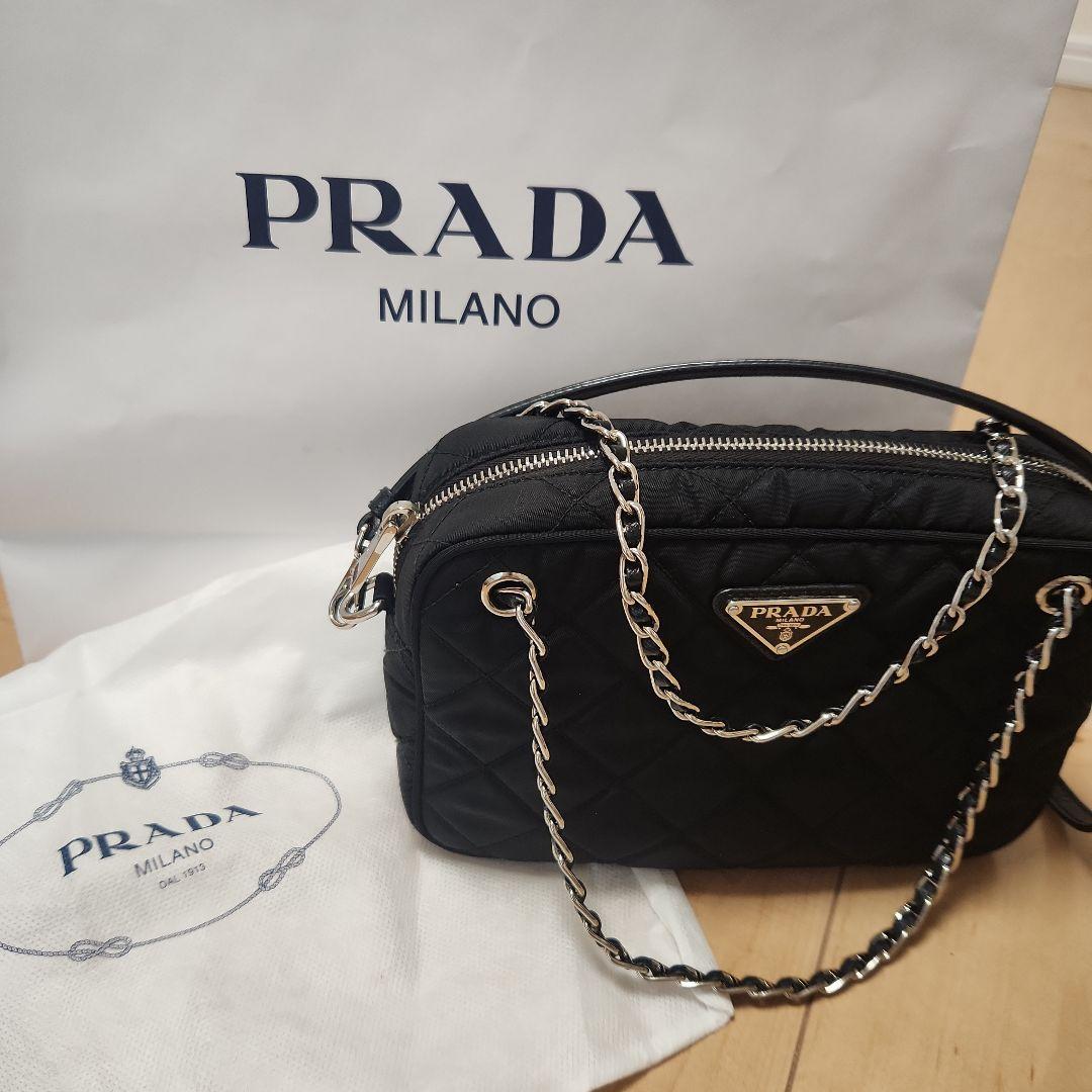 PRADA プラダ ナイロン ブラック シルバー金具 2WAY チェーン 画像1