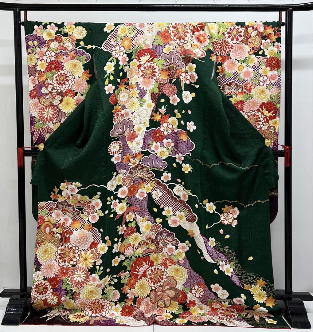 今季ブランド 振り袖 フルセット 26 セット 振袖 刺繍 金彩 別誂長襦袢付 グリーン 着物・浴衣