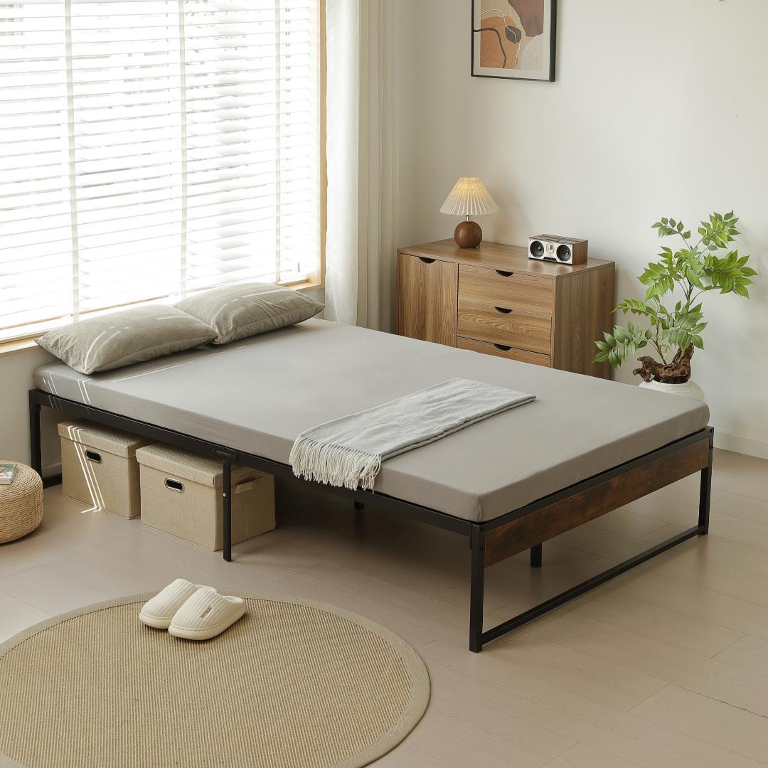 【ダブル D】ベッドフレーム パイプベッドパイプ+木 シングルベッド BLACK 【ダブル D】ベッドフレーム パイプベッドパイプ+木 シングルベッド BLACK