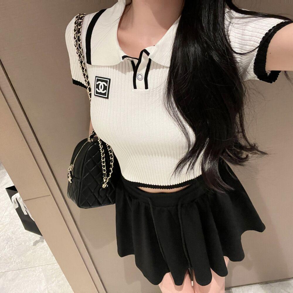 Chanel 女性用 短い 半そで ニット