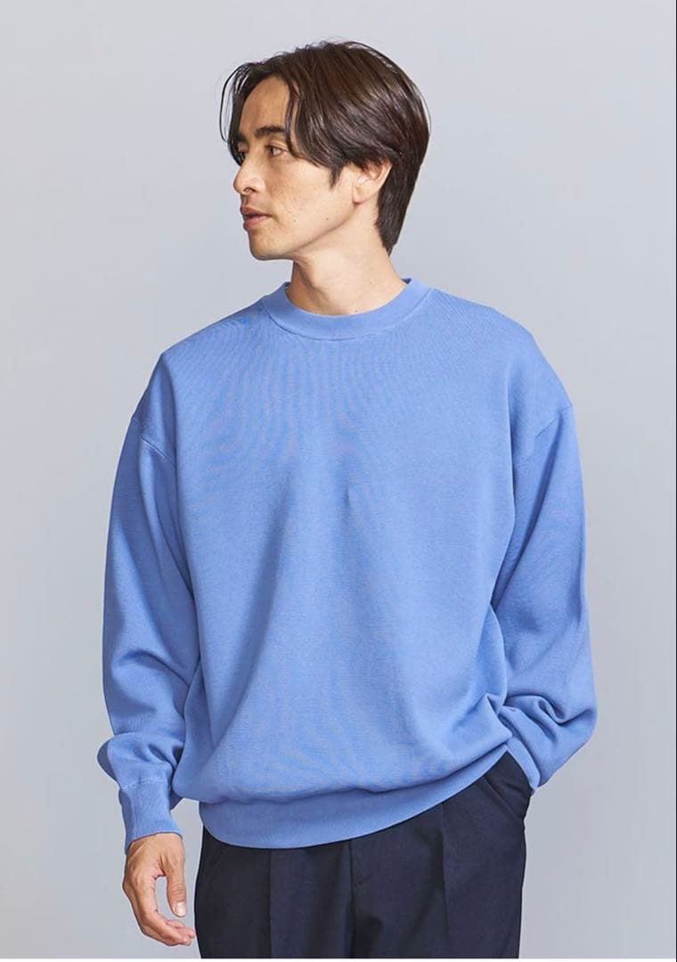 ビューティー＆ユース ミラノリブ クルーネック スウェット ニット コバルトM