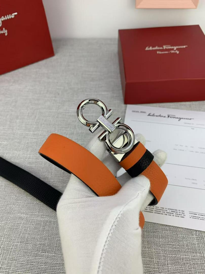 Salvatore Ferragamo エナメル レザーベルト オレンジ サルヴァトーレフェラガモ ベルト エナメル オレンジ ヴァラ