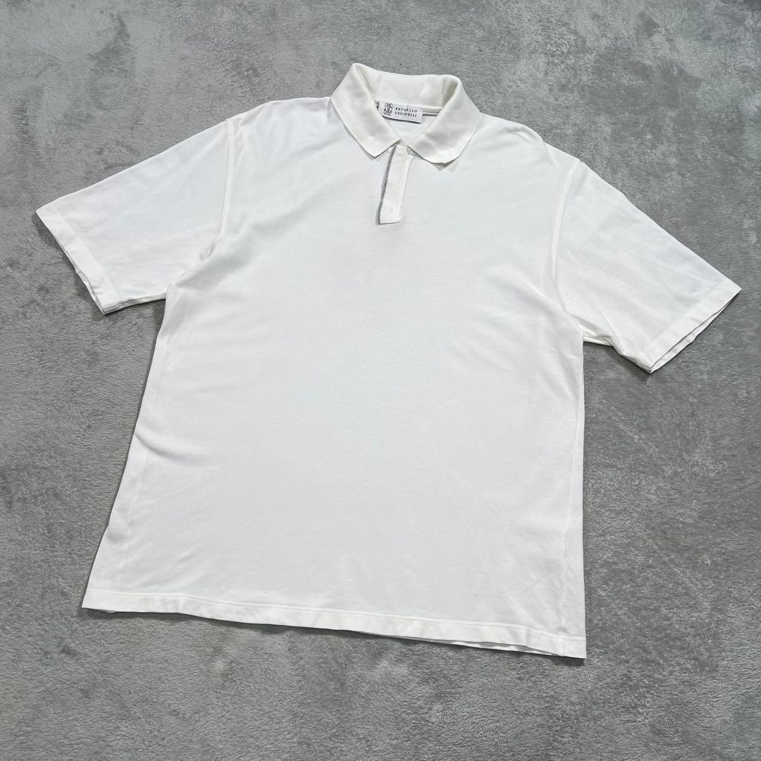 ブルネロクチネリ 半袖ハーフジップポロシャツ ホワイト