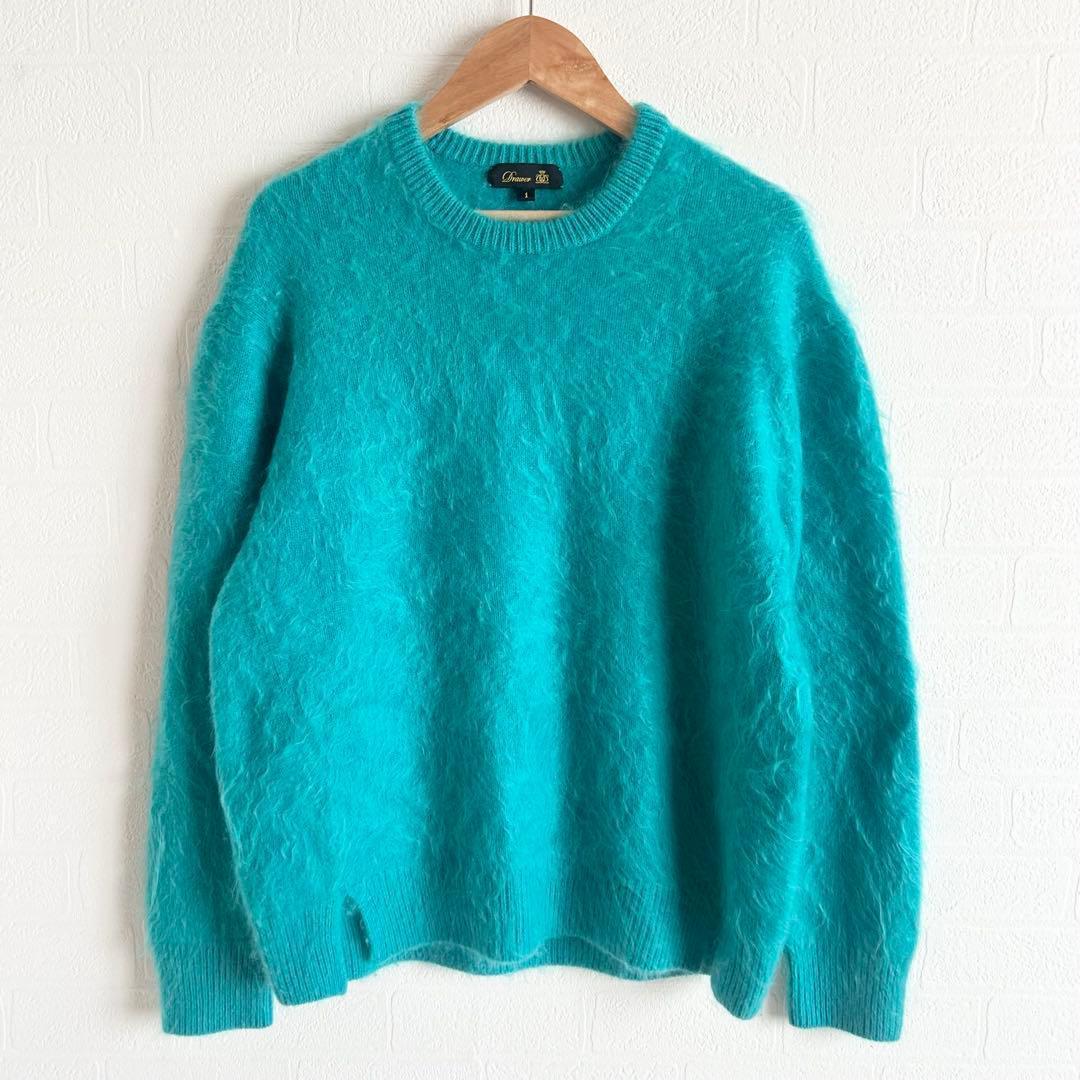 Drawer 7Gカシミヤファークルーネックニット ブルー 定価8万M Drawer
