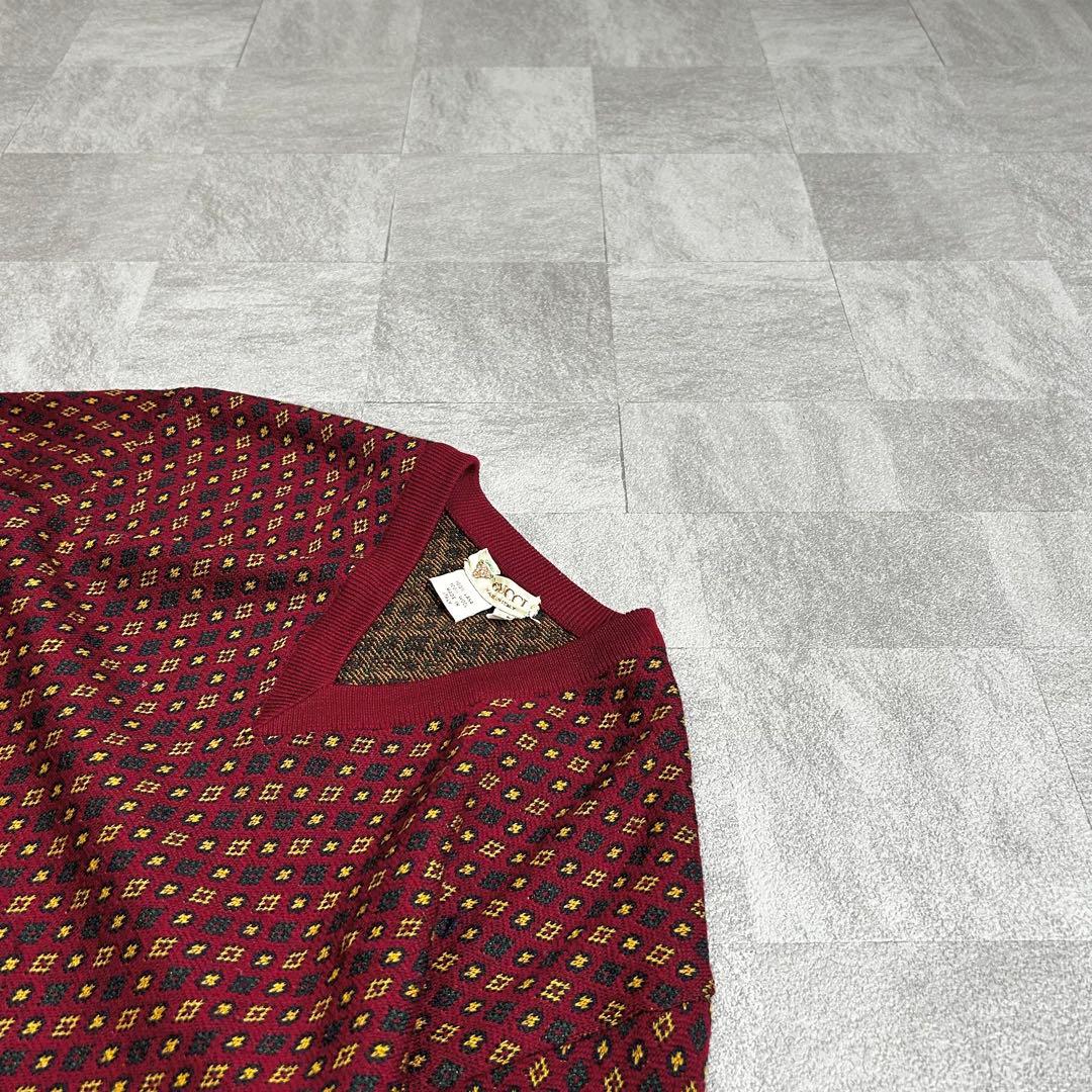 【古の総柄編物】オールドグッチ 総柄ニット 80s Vネック モノグラム 一点物
