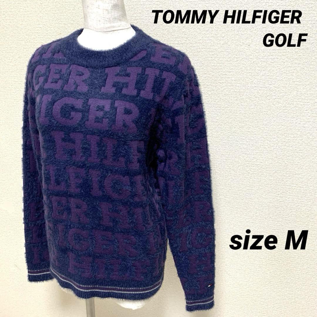 【美品】TOMMY HILFIGER GOLF シャギーニット M ロゴ総柄レディースウェア