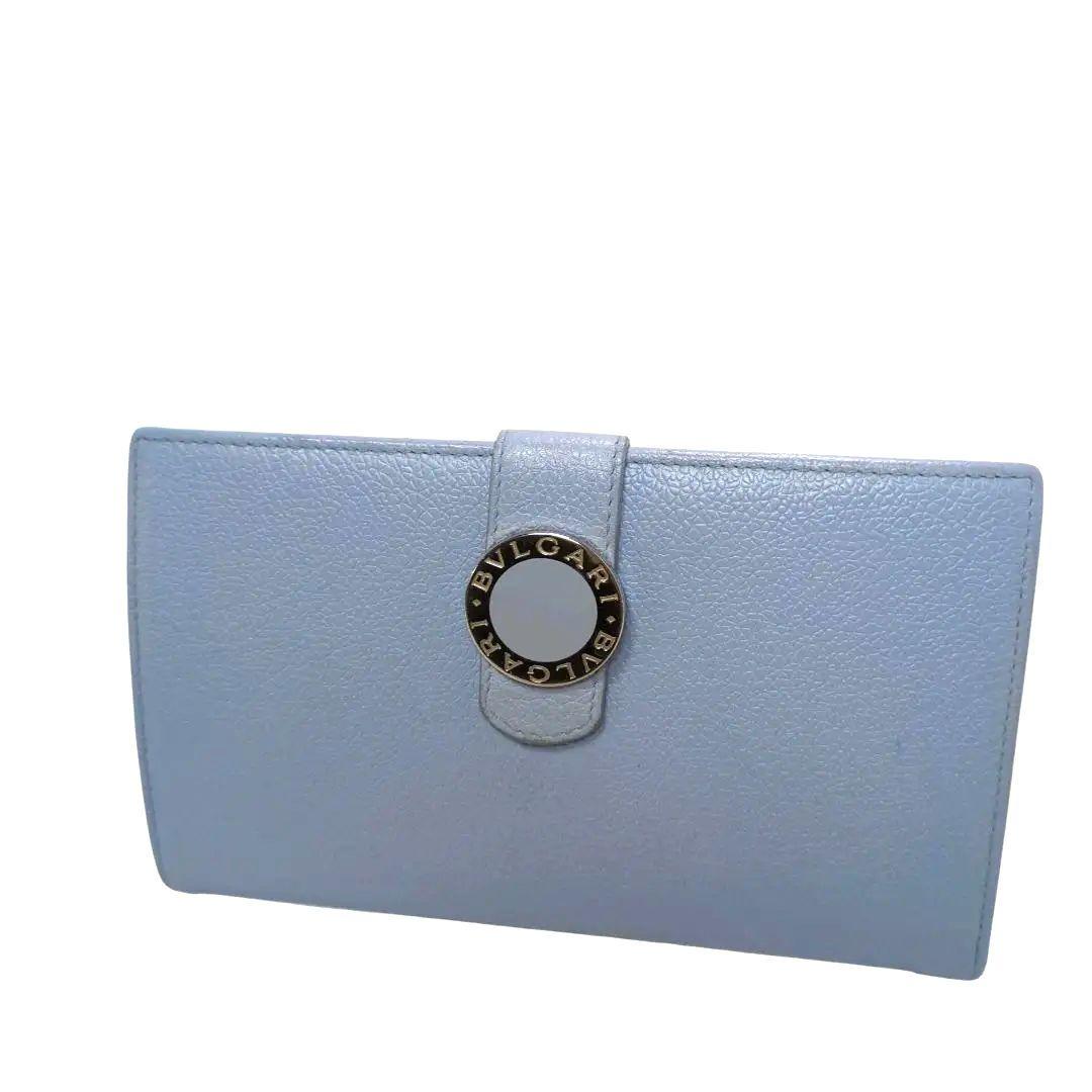 BVLGARI ブルガリ　折り財布　金具　ロゴグラム　スカイブルー　財布