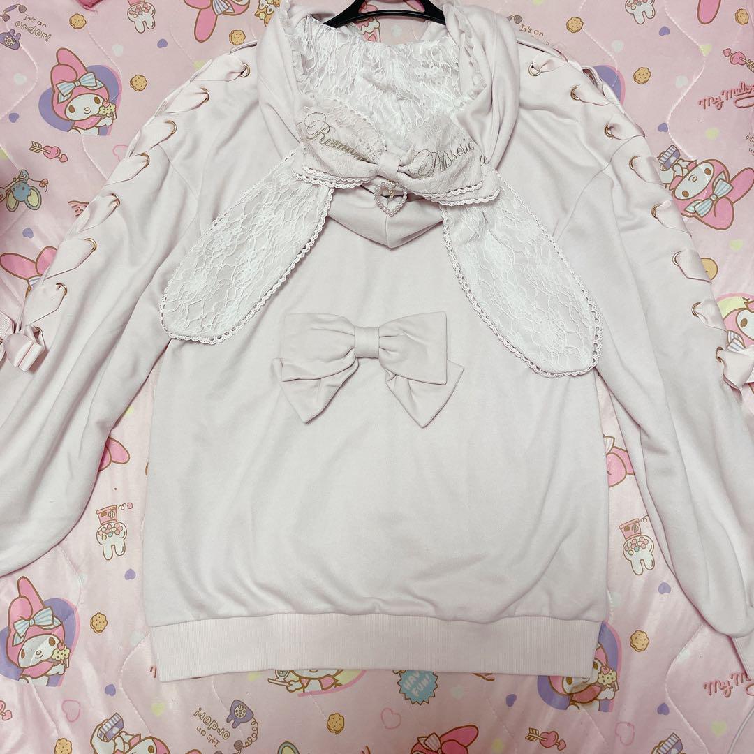 お値下げ️⭕️ LIZLISA うさみみレースアップスリーブパーカー ピンク ♡匿名発送♡ LIZLISA リズリサ うさみみレースアップスリーブ
