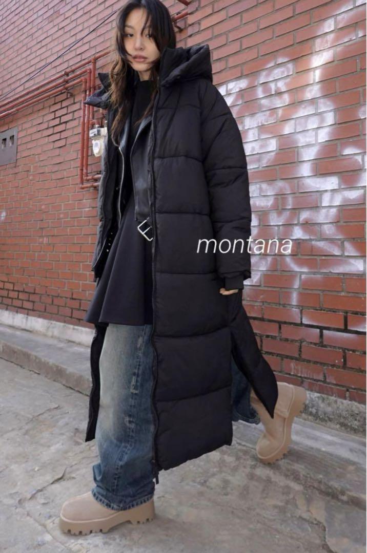 新品 2024aw ZARA 撥水 耐風 フード ロング ダウンコート M 黒