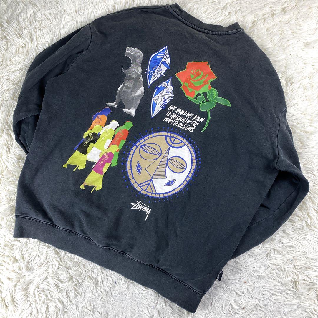 美品✨stussy スウェット XLサイズ 恐竜 総柄 トレーナー グレー系