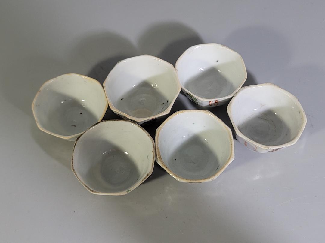 【今日の超目玉】 中国 色絵 工芸品 六件 煎茶碗 八角 工芸品