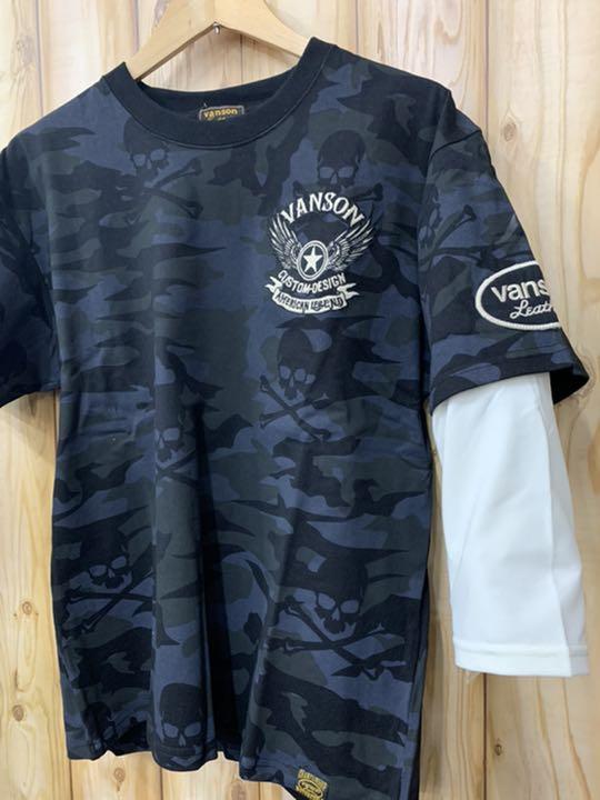 セール大人気 新品バンソンvanson✖️ブラックカモ✖️ドライ素材袖 7分袖フェイクTシャツXL 3HU4f-m95423667700 特価超激得
