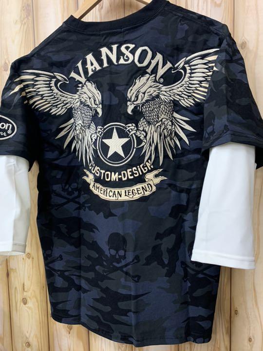 セール大人気 新品バンソンvanson✖️ブラックカモ✖️ドライ素材袖 7分袖フェイクTシャツXL 3HU4f-m95423667700 特価超激得