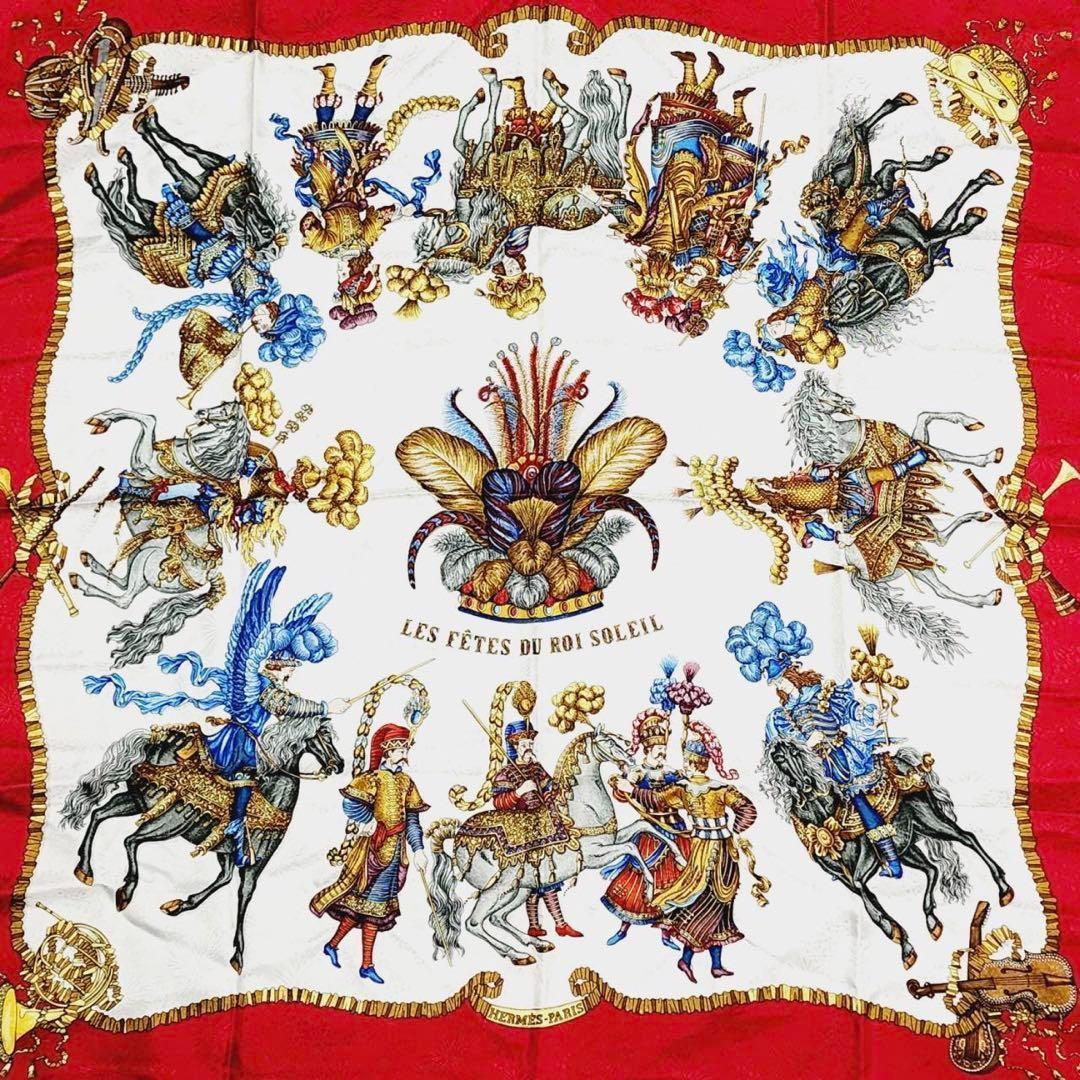 ☆HERMES☆ スカーフ カレ90 太陽王の祝典 シルク レッド ケース付