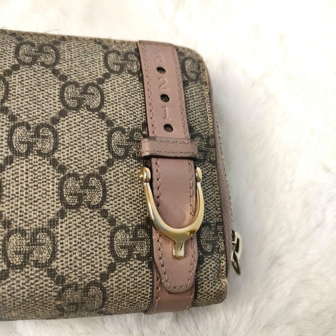 GUCCI グッチ GGスプリームラウンドファスナーベルトデザイン長財布/ピンク