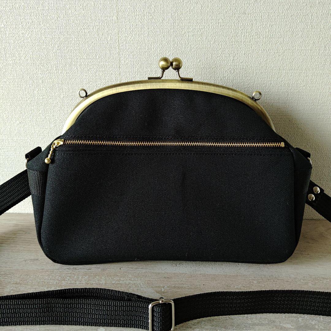 【ふーりん様】がま口バッグ　黒レザー　ハンドメイド ふーりん様】がま口バッグ黒レザーハンドメイド