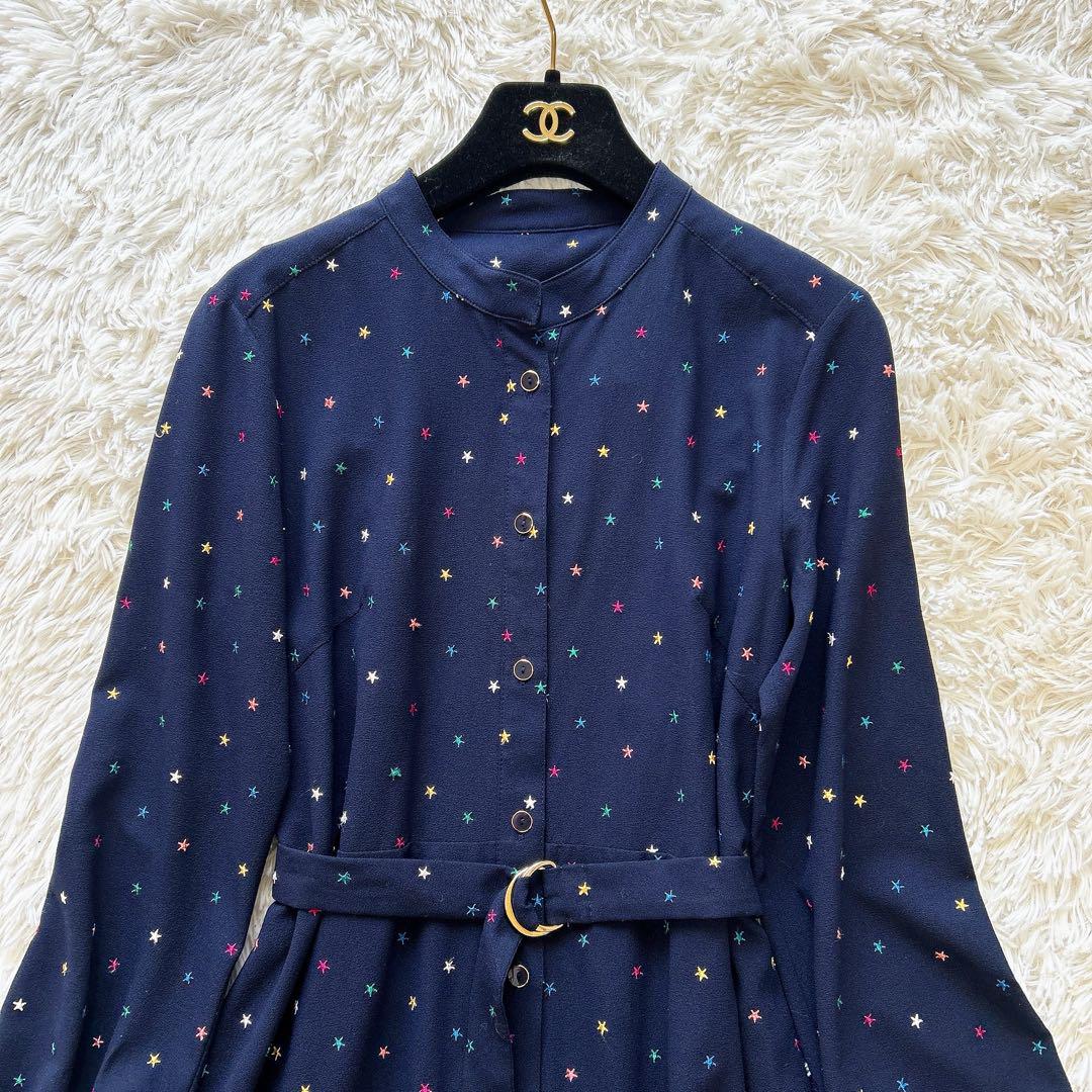 新品 正規品!!  美品✨ダイアグラム 36 紺 ベルト 星刺繍 シャツワンピース ワンピース
