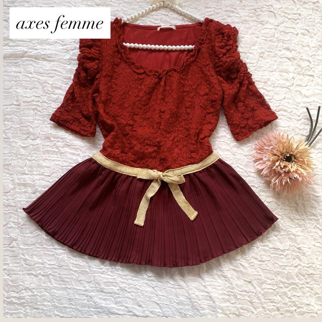 メルカリ便♡axes femme♡レース　プリーツチュニック アクシーズファム レース プリーツ チュニック カットソー M