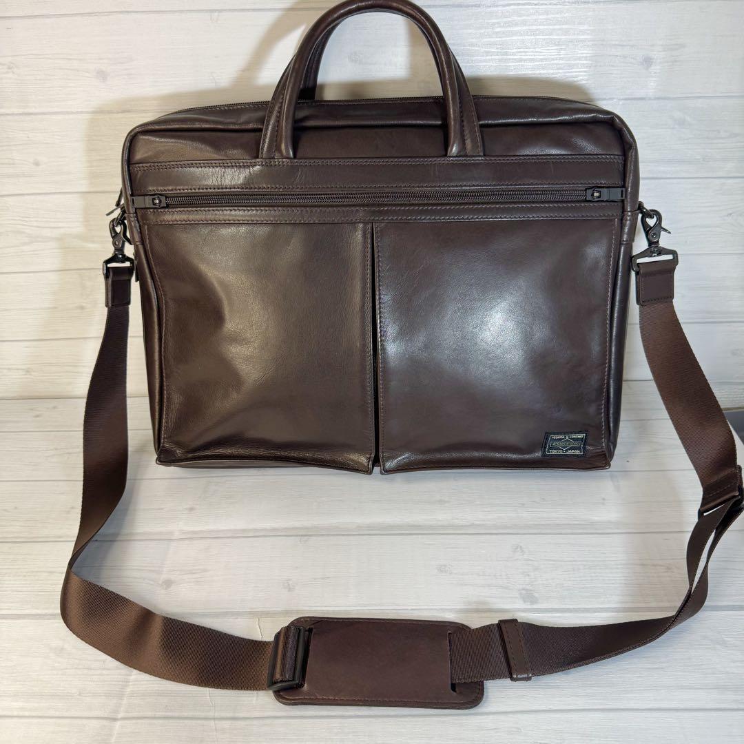 【美品】　PORTER ビジネスバッグ ショルダー　ブラウン レザー