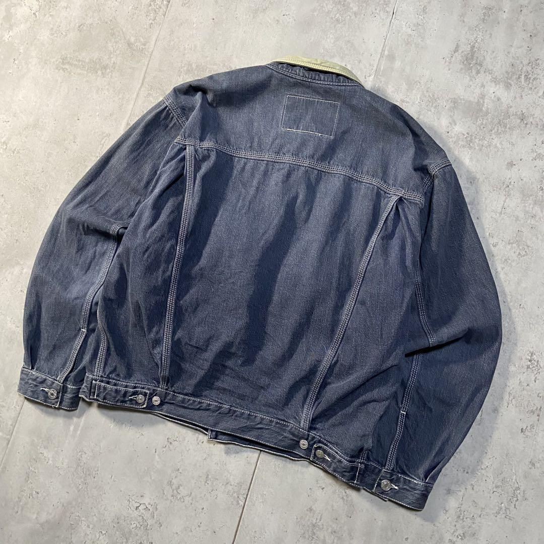 90s イタリア製 古着 DIESEL デニムジャケット 襟レザー 短丈 M〜L