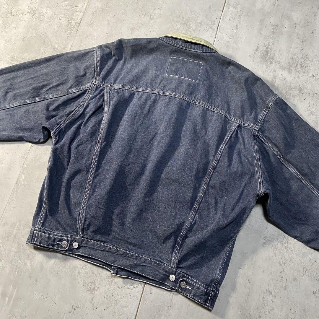 90s イタリア製 古着 DIESEL デニムジャケット 襟レザー 短丈 M〜L