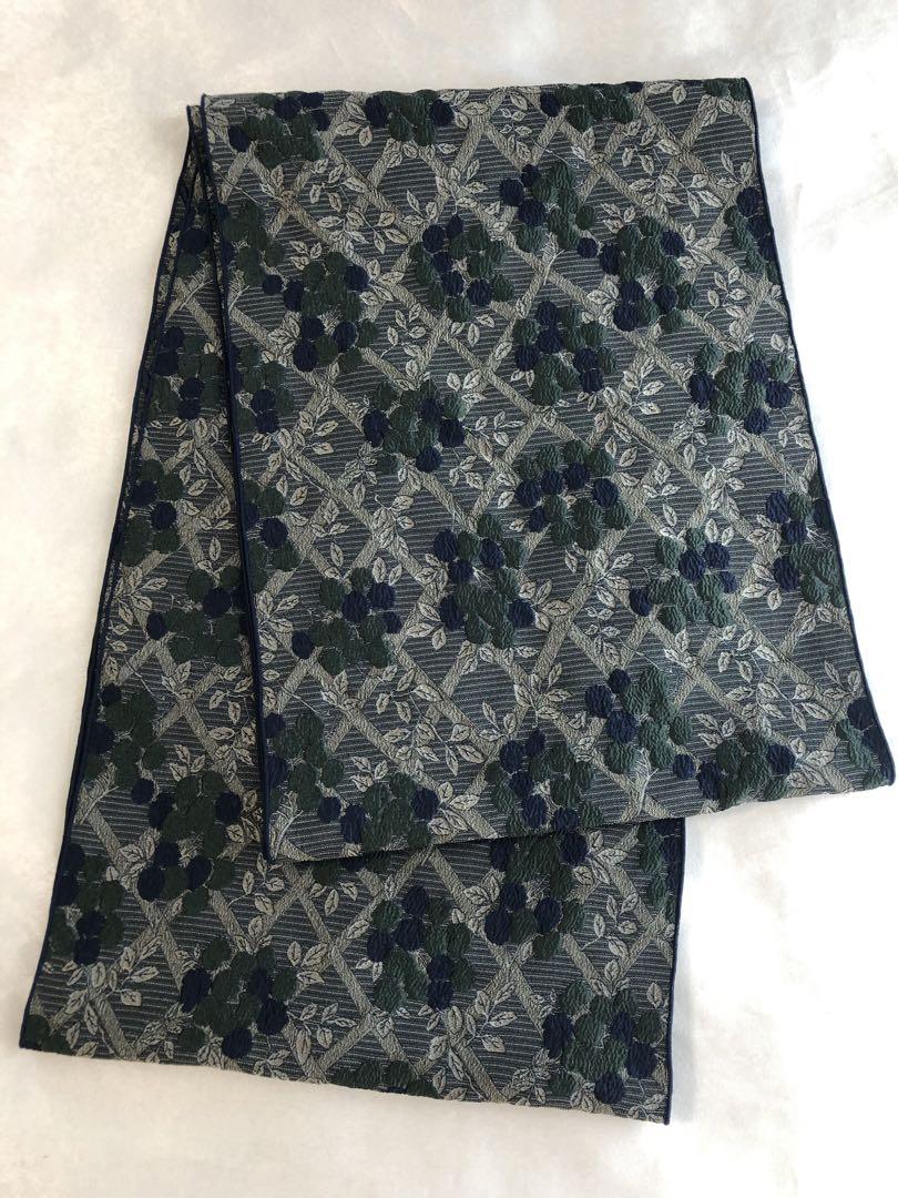 輝く高品質な 大人兵児帯 着物 リバーシブルのジャガード兵児帯 ネイビー 花菱 着物・浴衣