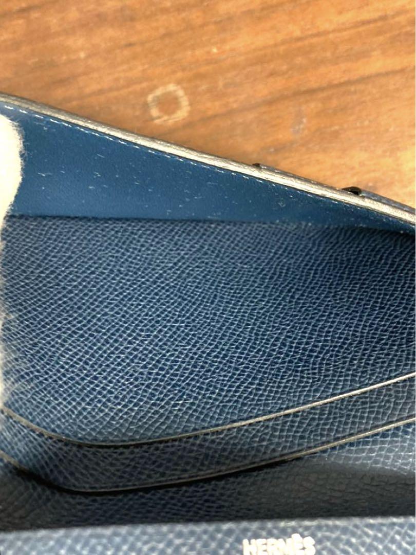 HERMES エルメス　フレミング　レザー　二つ折り長財布　ブルー系