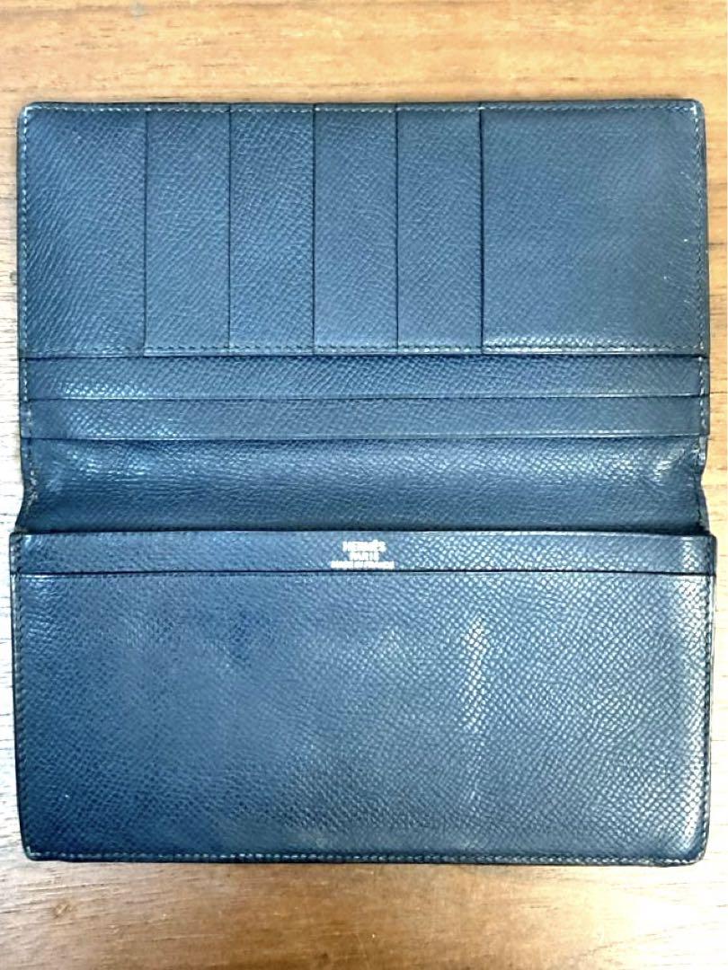 HERMES エルメス　フレミング　レザー　二つ折り長財布　ブルー系