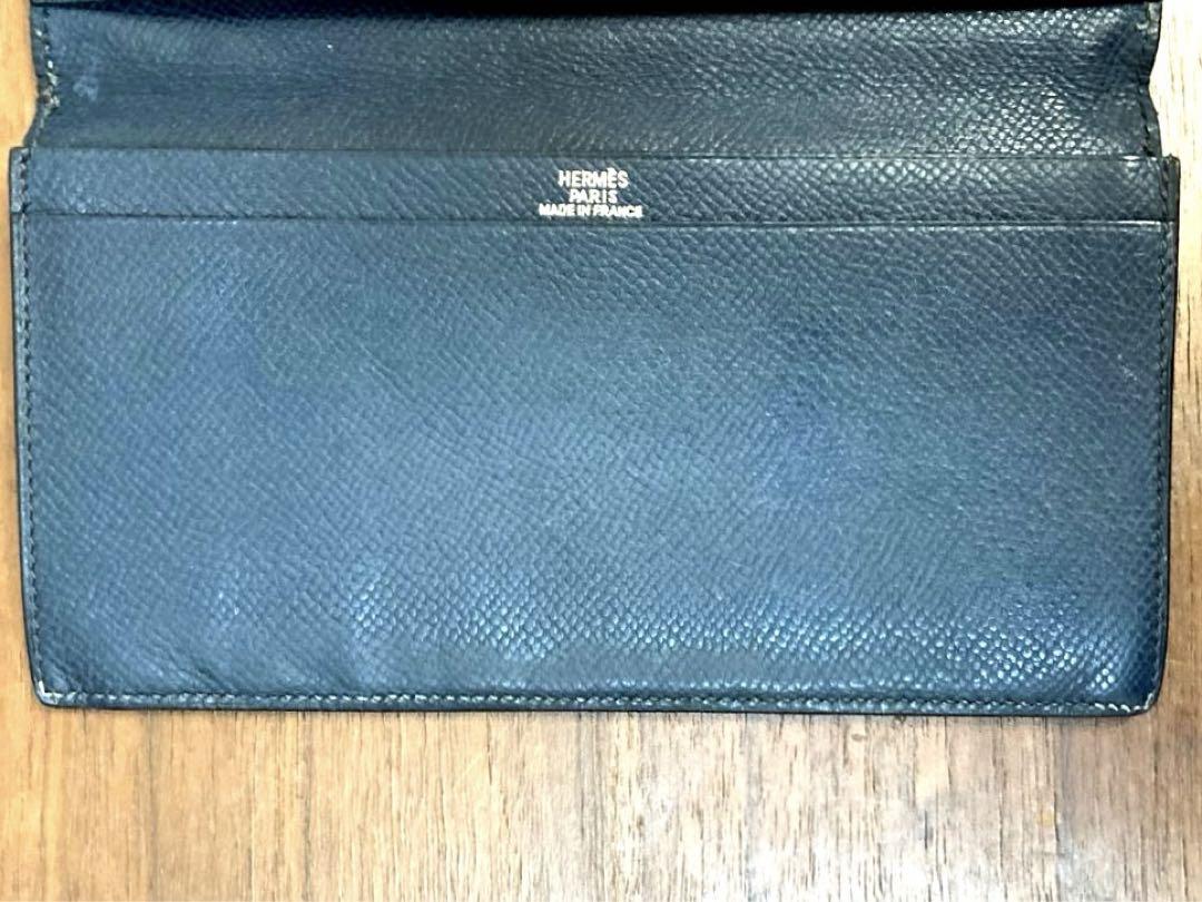 HERMES エルメス　フレミング　レザー　二つ折り長財布　ブルー系