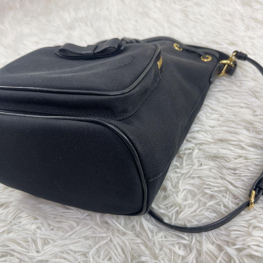 美品‼️ PRADA ショルダーバッグ ジャガード リボン ブラック 画像11