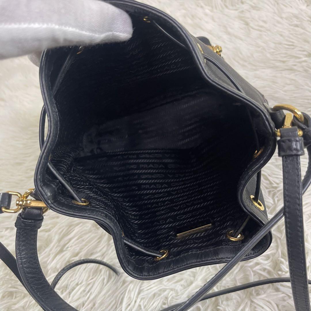 美品‼️ PRADA ショルダーバッグ ジャガード リボン ブラック 画像13