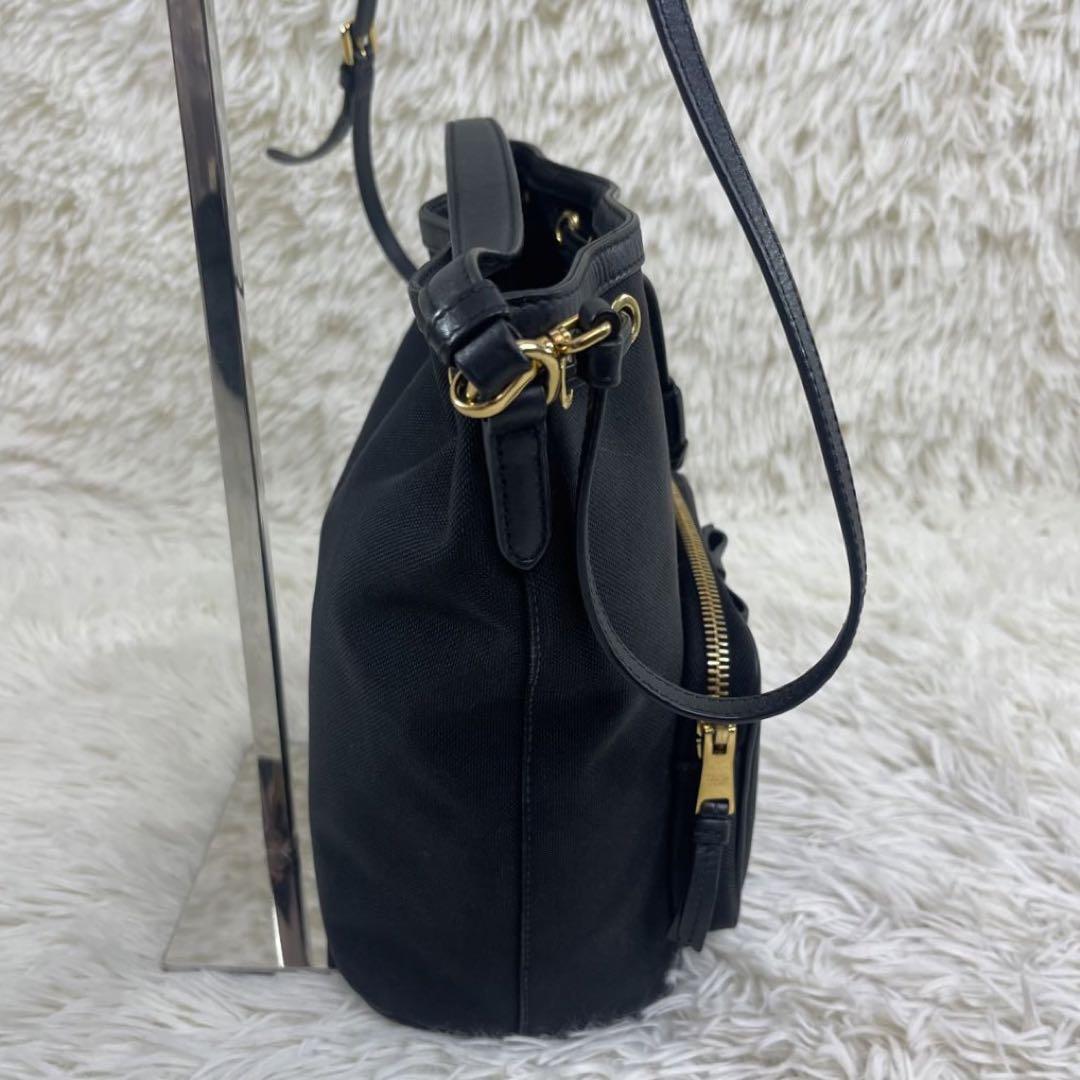 美品‼️ PRADA ショルダーバッグ ジャガード リボン ブラック 画像4