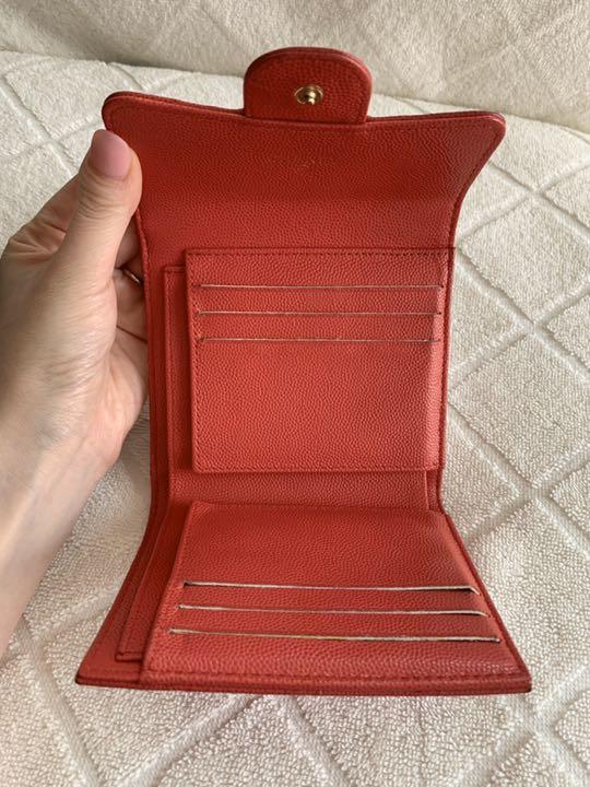 【美品】CHANEL キャビアスキン コンパクト 三つ折り財布 画像6