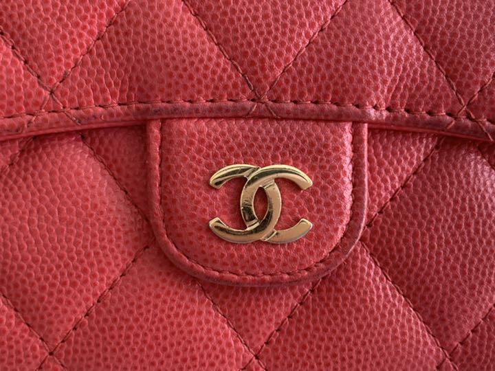 【美品】CHANEL キャビアスキン コンパクト 三つ折り財布 画像7