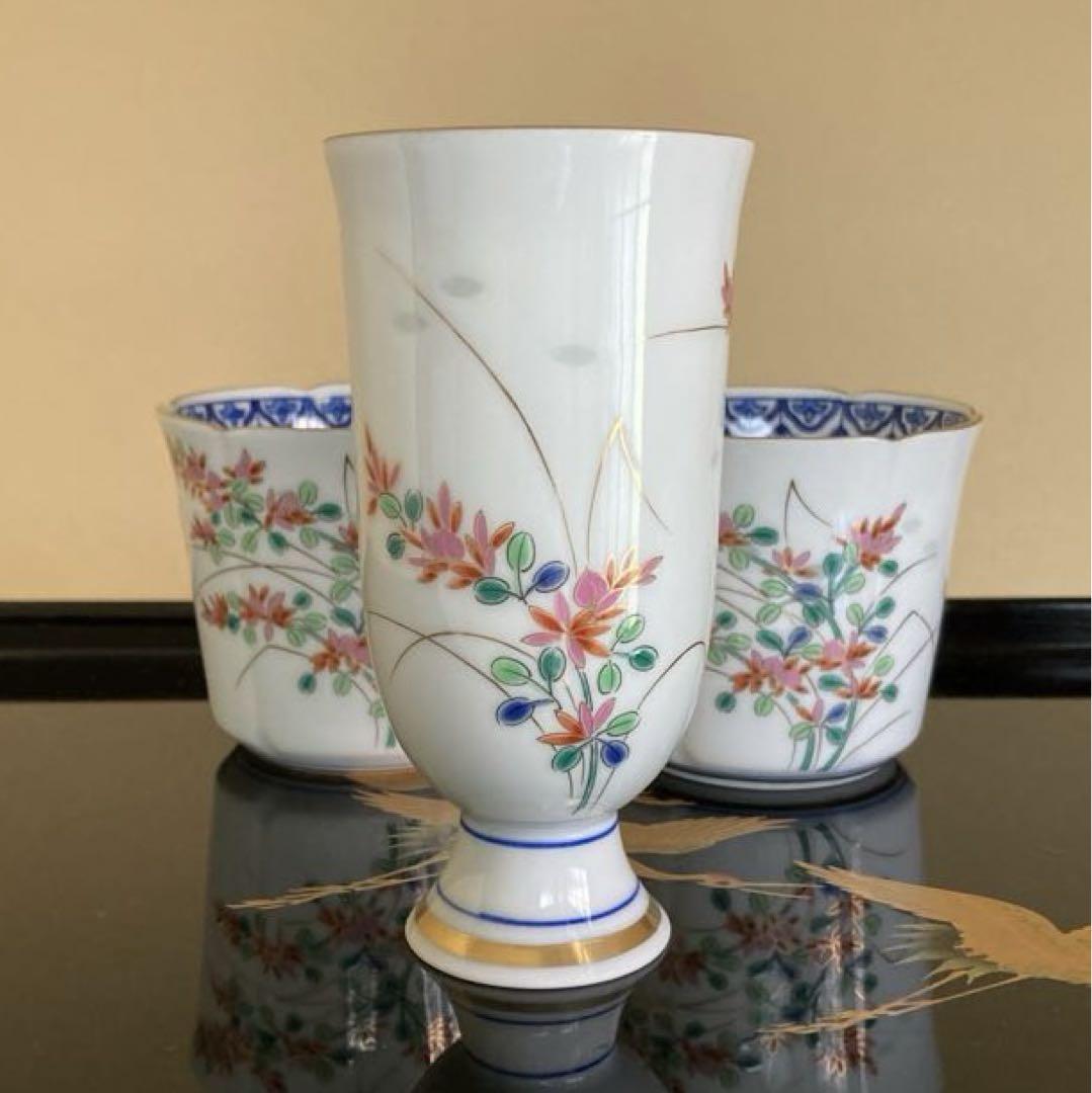 【未使用品】有田焼　其泉窯　蛍手草花文　蕎麦猪口　5点セット　小鉢 有田焼 其泉 蛍手草花文 グラス1客 蕎麦猪口2客 合計3点 - メルカリ