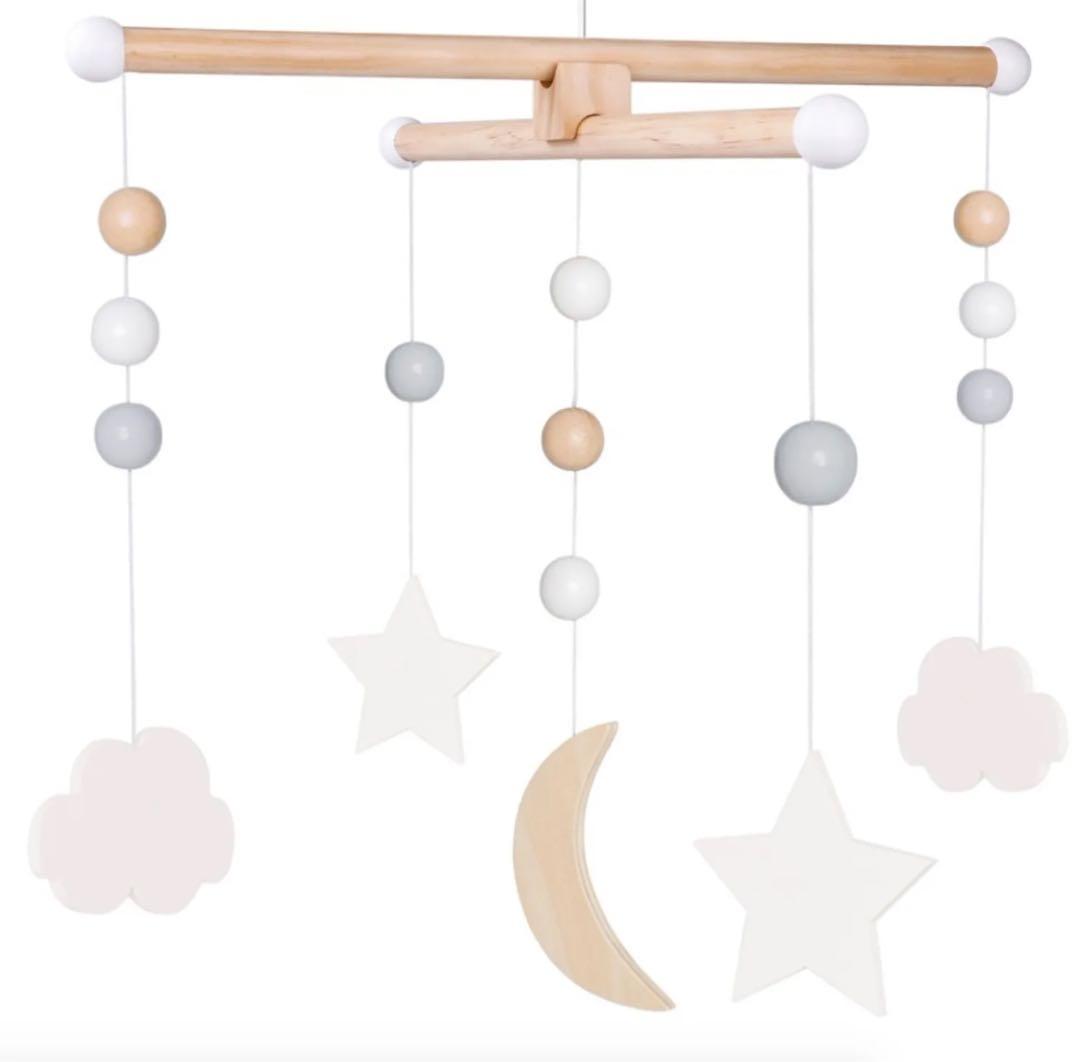 【ほぼ未使用】JaBaDaBaDo 木製モビール/ベッドメリー　月・雲・星