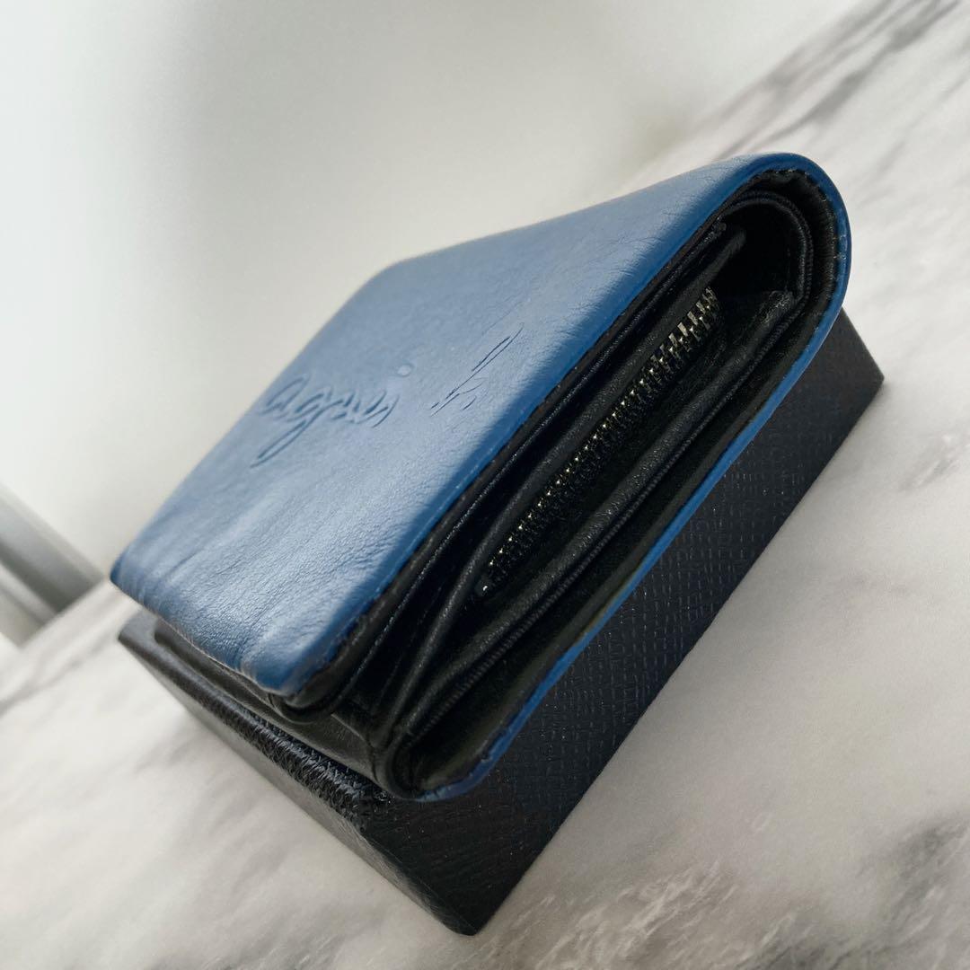 美品　アニエスベー　折り財布　本革　レザー　ブルー　ブラック