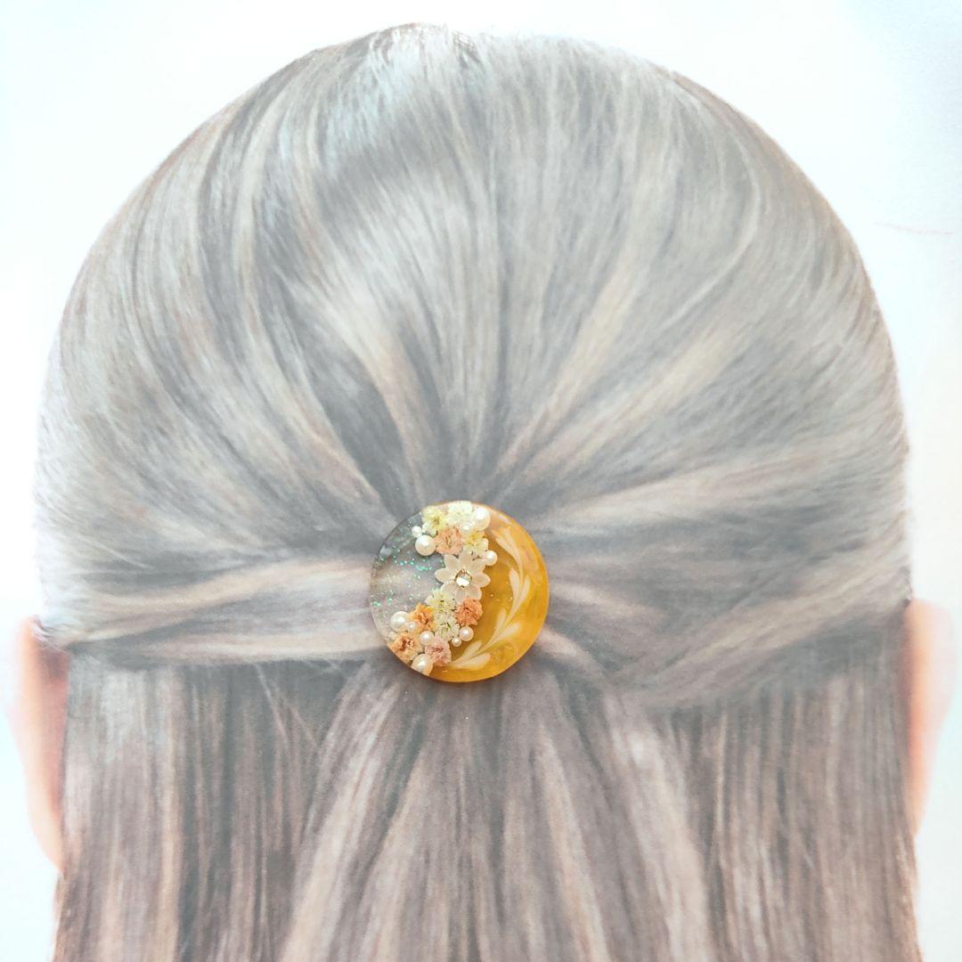 mejiroページ　レジンヘアゴム　5点 バングル1 点 No.1677❀》ハンドメイド レジンヘアゴム オレンジイエロー