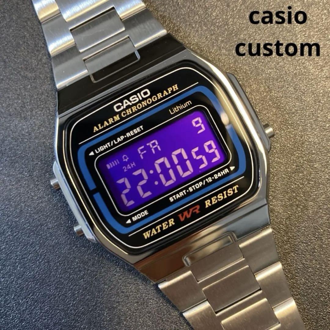 新品】カシオ チープカシオ デジタル 腕時計 紫 液晶反転