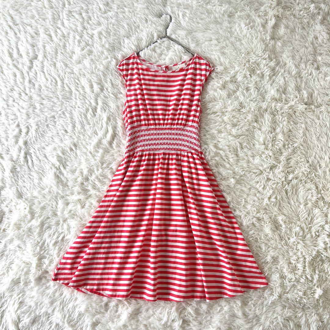 美品✨ ケイトスペード ノースリーブ ワンピース ボーダー ピンク Sサイズ