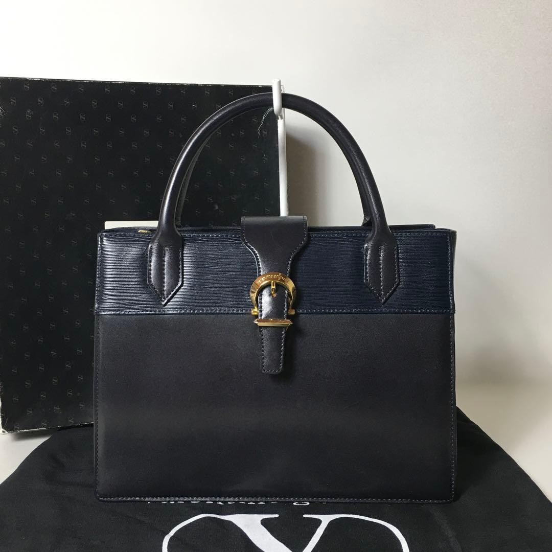 2508-237｜美品｜ヴァレンティノ ハンドバッグ レザー ネイビー
